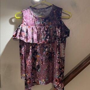 Pink Clover Floral Ruffle Cold Shoulder Blouse